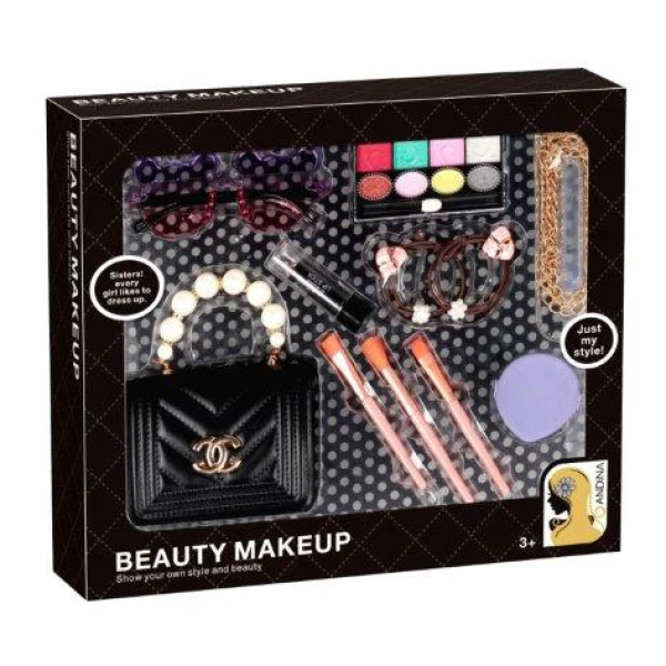 BAG SET WITH MAKEUP, JEWELRY & GLASSES
