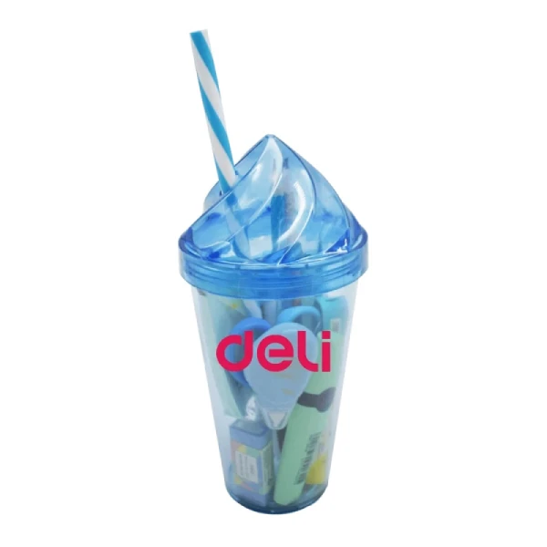 DELI STATIONERY SET PLASTIC LIGHT BLUE GLASS