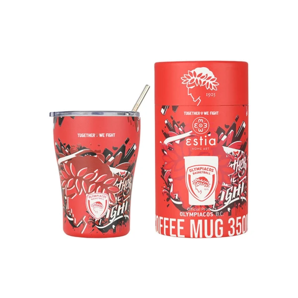 ESTIA HOME ART ΘΕΡΜΟΣ COFFEE MUG 350ml - OLYMPIACOS TOGETHER WE FIGHT