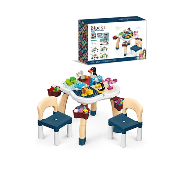 PLAYING TABLE WITH 100 BRICKS & 2 CHAIRS