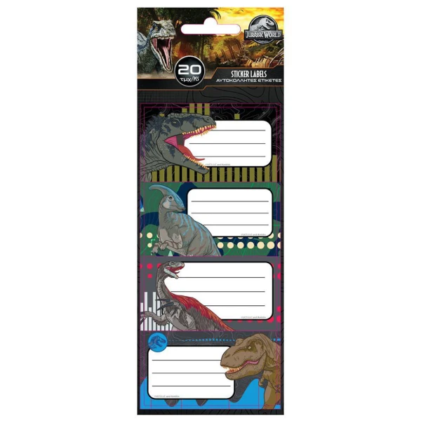 STICKER LABELS 20 pcs 5 SHEETS JURASSIC