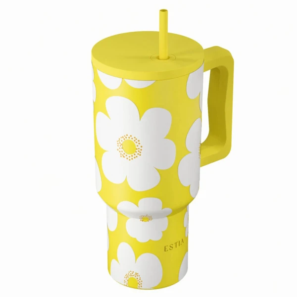 ESTIA HOME ART THERMAL BOTTLE STRAW TUMBLER XL 900ml - YELLOW DAISY