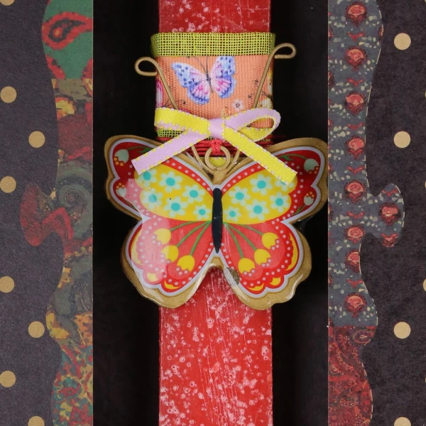SYNCHRONIA HANDMADE CANDLE 30 cm SMALL FLORAL BUTTERFLY - RED