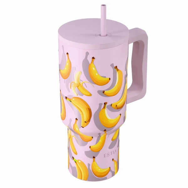 ESTIA HOME ART THERMAL BOTTLE STRAW TUMBLER XL 900ml - BANANA MOOD