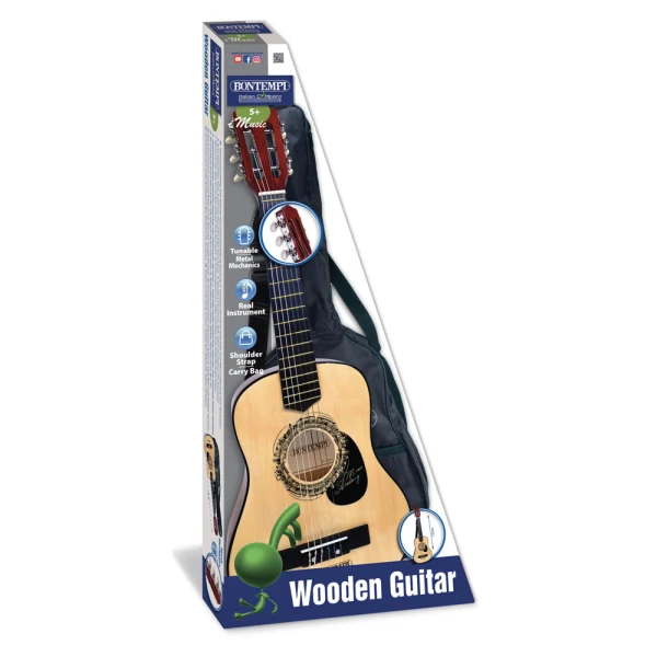 BONTEMPI WOODEN GUITAR 75 cm WITH SHOULDER STRAP AND CARRY BAG