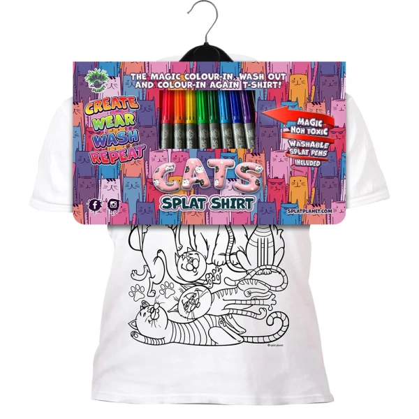 SPLAT PLANET WASHABLE COLOURING T-SHIRT KITTY CATS WITH MARKERS (5-6 YEARS)