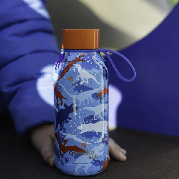 QUOKKA THERMAL STAINLESS STEEL BOTTLE SOLID WITH STRAP 330ml DINOSAUR