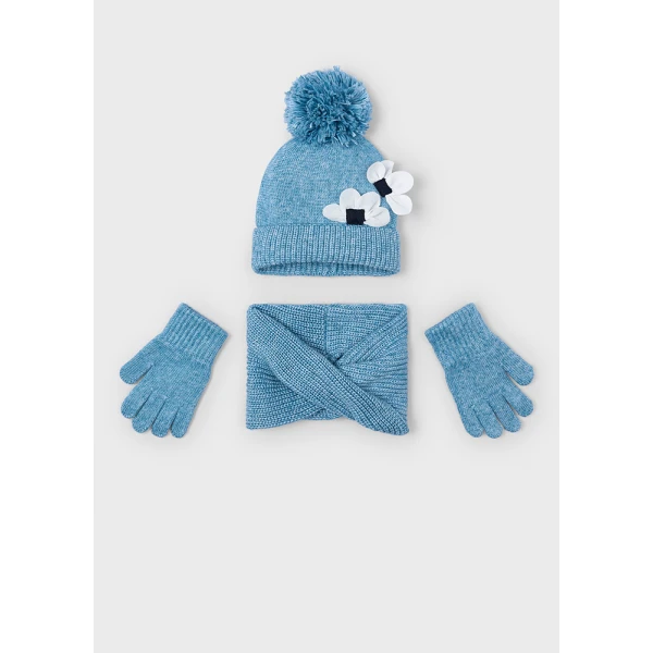 MAYORAL SET BEANIE SCARF FLOWERS BLUE MIX