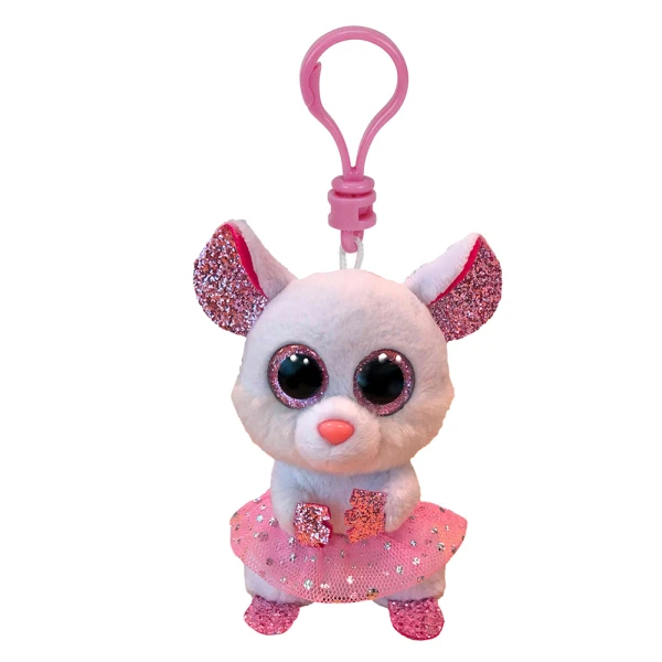 TY BEANIE BOOS NINA PLUSH CLIP MOUSE WITH TUTU WHITE AND PINK 8.5CM