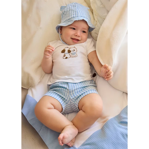 MAYORAL SET PANTS SHORT AND HAT LIGHT BLUE