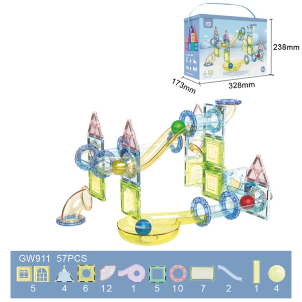 MAGNETIC BRICKS SET 57 PCS. PASTEL BLUE WITH ROLLING BALL