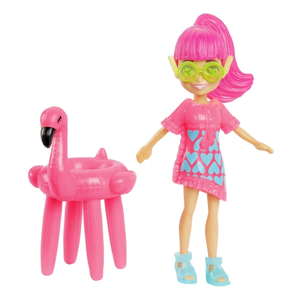 POLLY POCKET DOLL WITH SWIM AND SPORT CLOTHES & ACCESSORIES - BASKETBALL SPLASH PACK