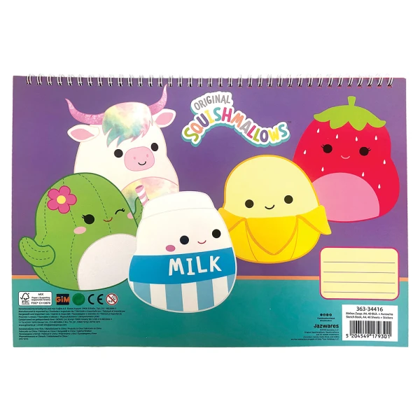 DRAWING PAD 23X33 cm 40 SHEETS AND STICKERS SQUISHMALLOWS