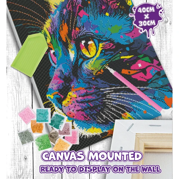 SPLAT PLANET DIAMOND PAINTING KIT ON FRAMED CANVAS 40X30 cm BRIGHT CAT