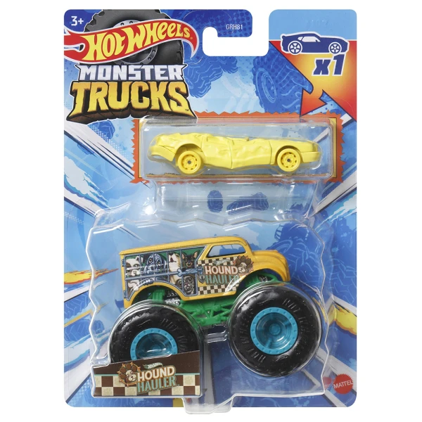 HOT WHEELS MONSTER TRUCKS VEHICLE WITH CAR - HOUND HAULER