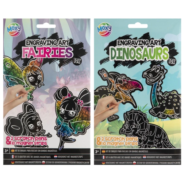SCRATCH MAGNETS 10 PIECES - 2 DESIGNS FAIRY-DINOSAUR