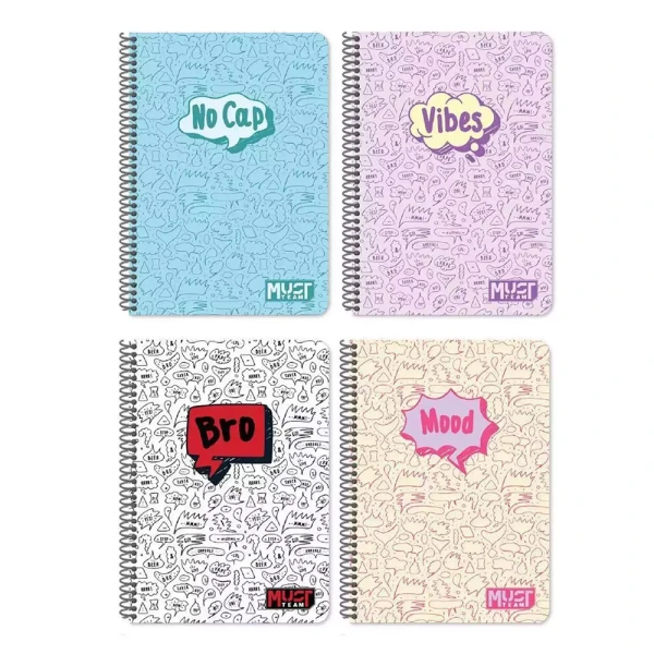 MUST TEAM SPIRAL NOTEBOOK 17Χ25  cm 2 SUBJECTS 60 SHEETS QUOTES - 4 DESIGNS