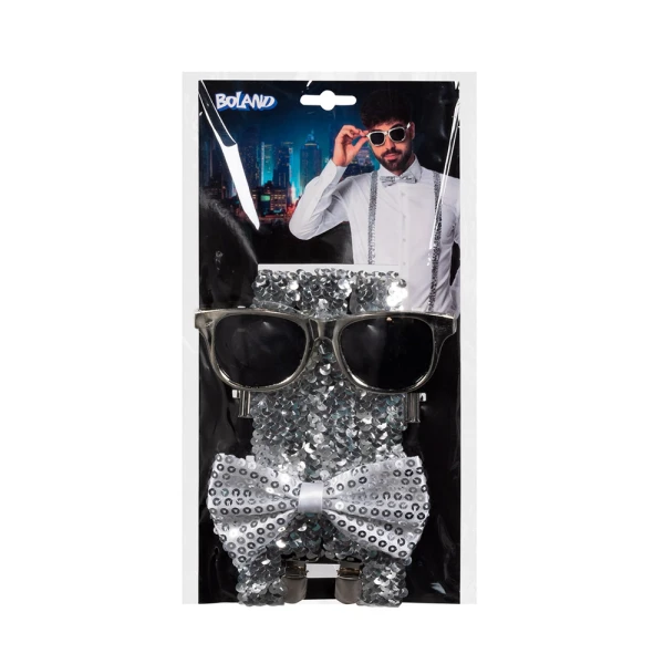 CARNIVAL SILVER SET (GLASSES-BOW TIE-SUSPANDERS)