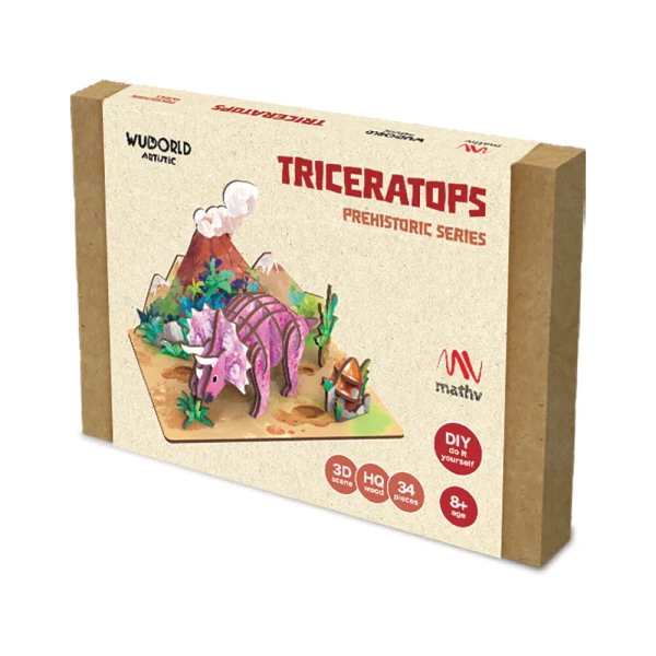 WUDORLD ARTISTIC DINO ΞΥΛΙΝΗ ΚΑΤΑΣΚΕΥΗ TRICERATOPS