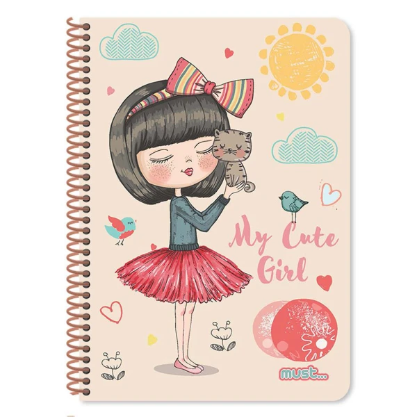 MUST SPIRAL NOTEBOOK 17X25 2THEMES 60 SHEETS CUTE - 4 DESIGNS