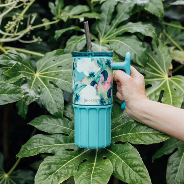 QUOKKA STAINLESS STEEL RAMBLER MUG WITH SILICONE BASE 720ml - WATERFALL GARDEN