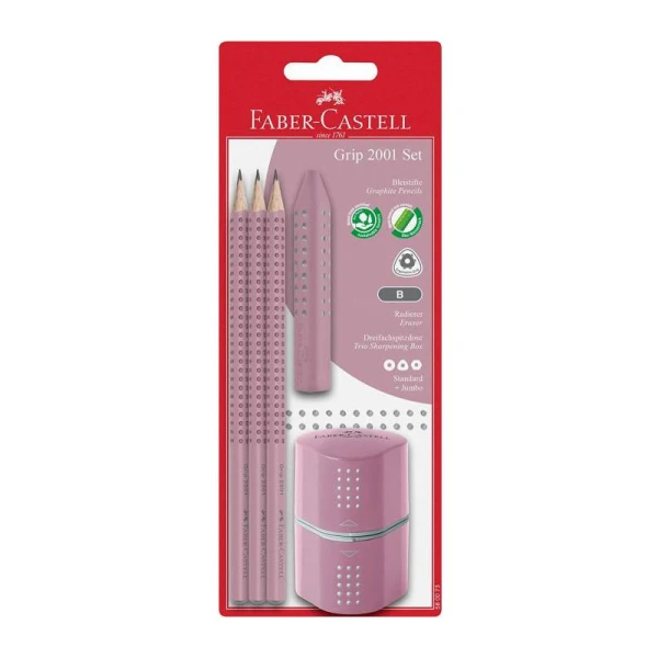 FABER-CASTELL ΣΕΤ GRIP ΜΕ 3 ΜΟΛΥΒΙΑ/ΓΟΜΑ/ΞΥΣΤΡΑ ΡΟΖΕ SHADOW