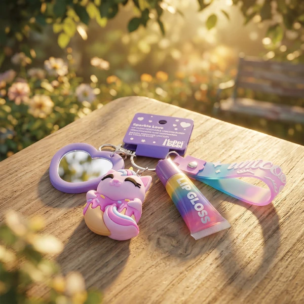 HAPPIHOBBI KEYCHAIN WITH LIP GLOSS & UNICORN FIGURE - 2 DESIGNS