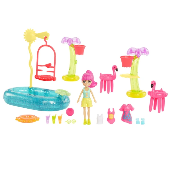 POLLY POCKET DOLL WITH SWIM AND SPORT CLOTHES & ACCESSORIES - BASKETBALL SPLASH PACK