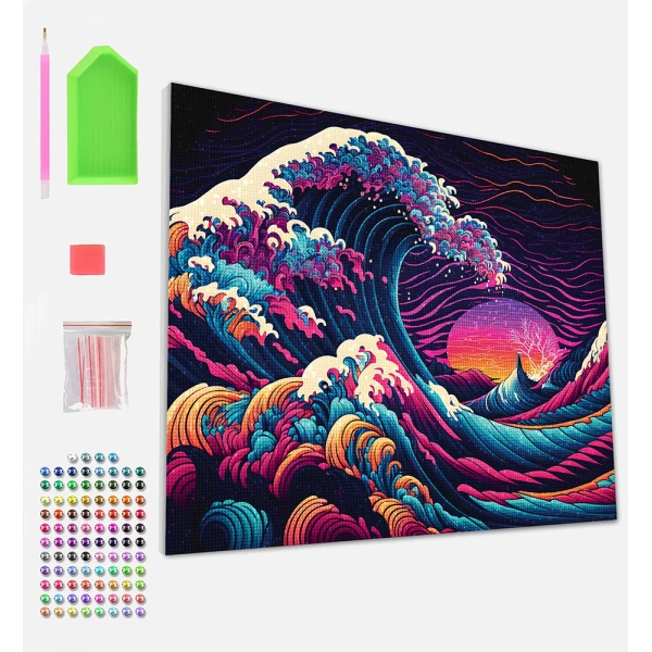 SPLAT PLANET GREAT WAVE DIAMOND PAINTING KIT ON FRAMED CANVAS 30X40 cm 