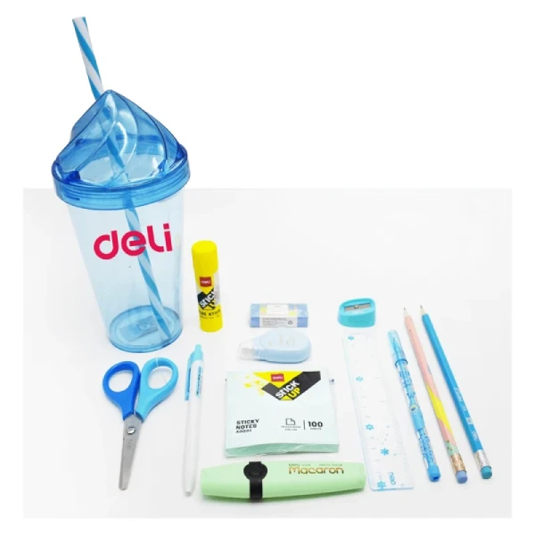 DELI STATIONERY SET PLASTIC LIGHT BLUE GLASS
