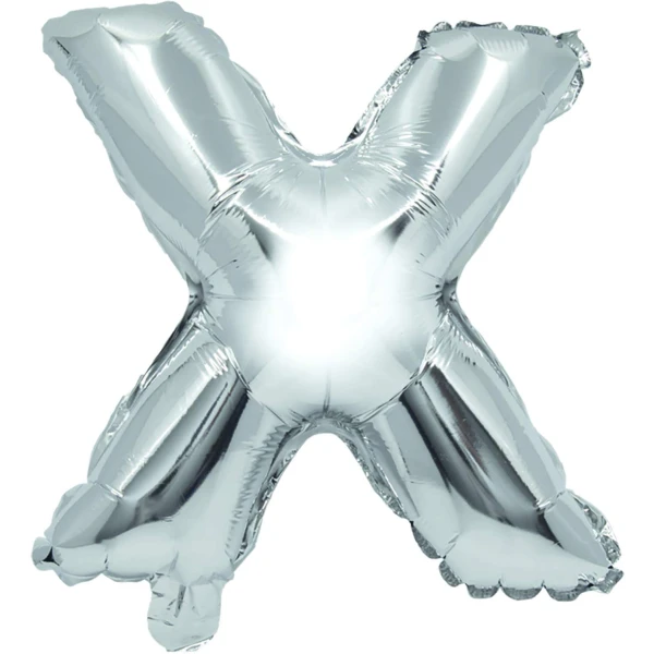 BALLOON SILVER FOIL 32 cm LETTER X AND STRAW