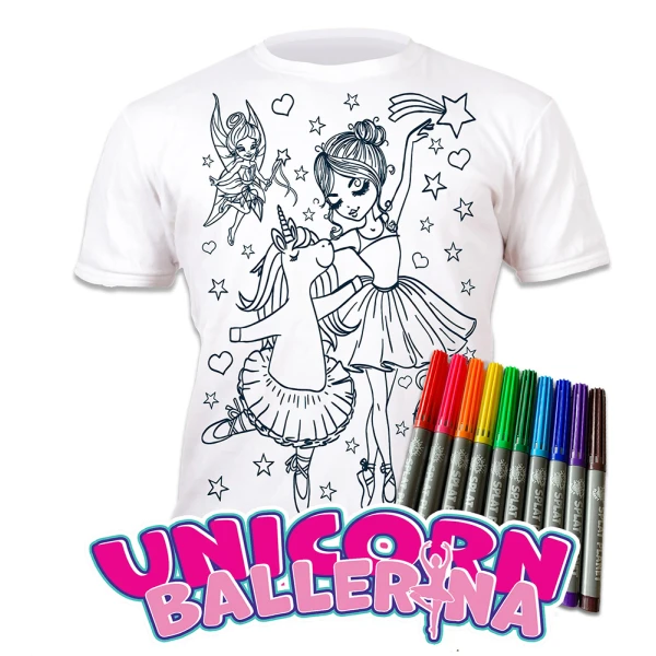 SPLAT PLANET WASHABLE COLOURING T-SHIRT UNICORN BALLERINA WITH MARKERS (5-6 YEARS)