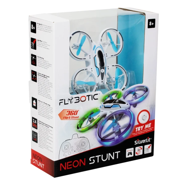 SILVERLIT FLYBOTIC RADIO CONTROL DRONE NEON STUNT FOR AGES 8+