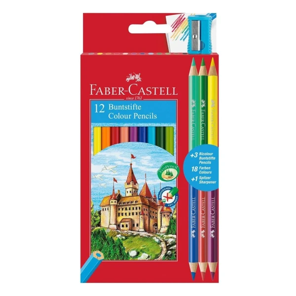 FABER-CASTELL ΞΥΛΟΜΠΟΓΙΕΣ ΚΑΣΤΡΟ ΣΕΤ 12 τεμ. ΚΑΙ 3X2 ΕΠΙΠΛΕΟΝ ΧΡΩΜΑΤΑ ΜΕ ΔΩΡΟ ΞΥΣΤΡΑ 