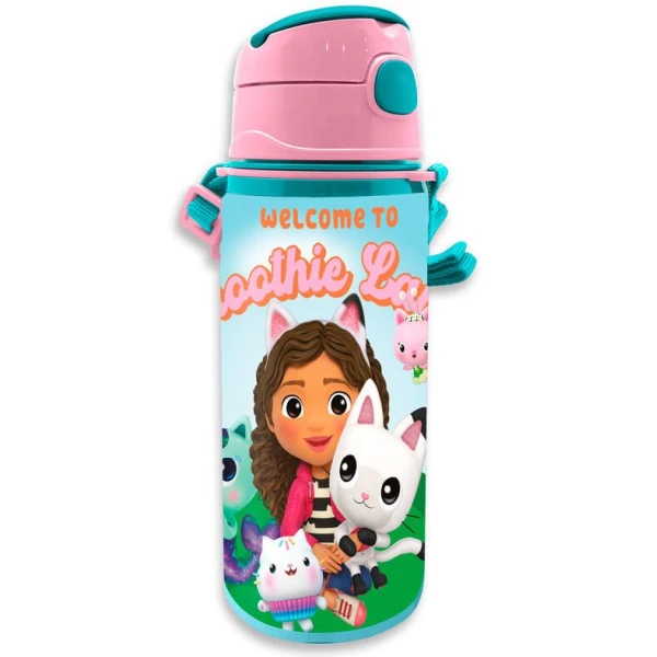 KIDS ALUMINUM WATER BOTTLE 600ml WITH HANDLE GABBY\'S DOLLHOUSE