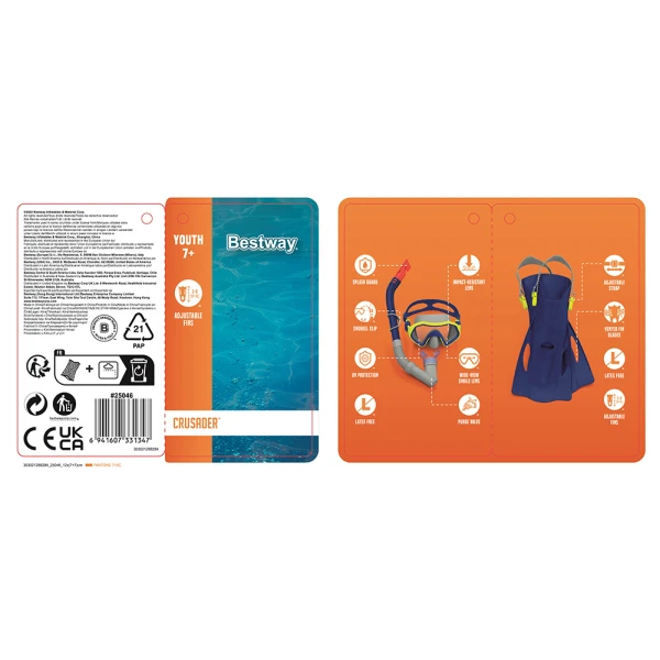BESTWAY SET MASK WITH SNORKEL & FINS BLUE