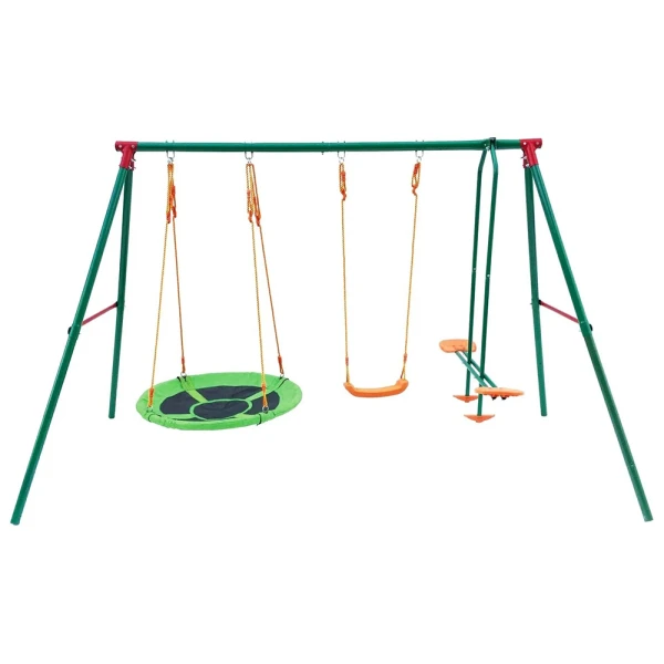 TRIPLE METAL SWING WITH SIMPLE SEAT, HORSE SEAT AND NEST 