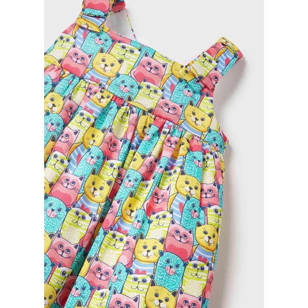MAYORAL STAMPED DRESS CATS AQUAMARINE