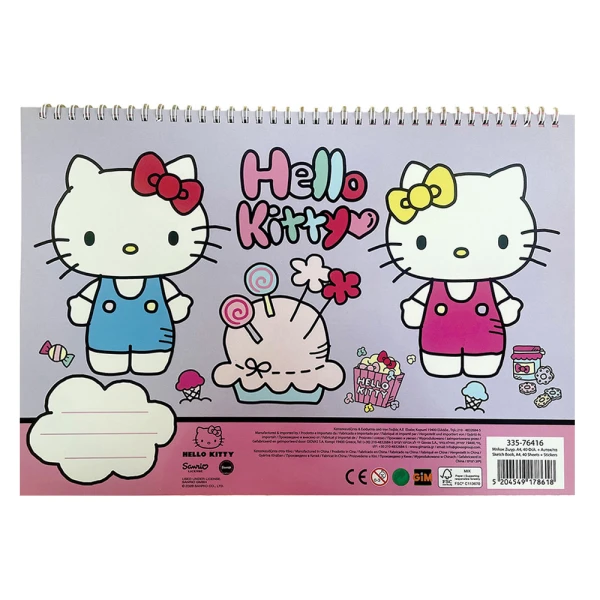 DRAWING PAD 23X33 cm 40 SHEETS AND STICKERS HELLO KITTY