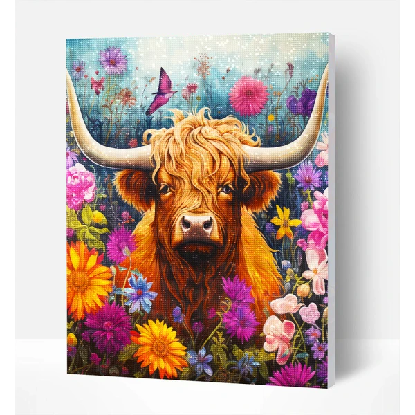 SPLAT PLANET DIAMOND PAINTING KIT ON FRAMED CANVAS 30X40 cm HIGHLAND COW