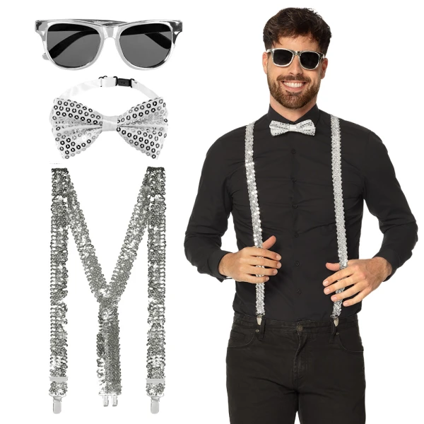 CARNIVAL SILVER SET (GLASSES-BOW TIE-SUSPANDERS)