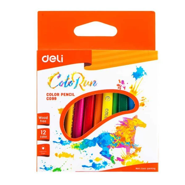 DELI WOOD FREE TRIANGLE COLOR PENCILS MINI 12 COLORS COLORUN