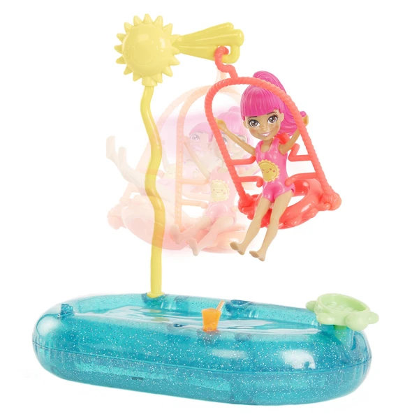 POLLY POCKET DOLL WITH SWIM AND SPORT CLOTHES & ACCESSORIES - BASKETBALL SPLASH PACK