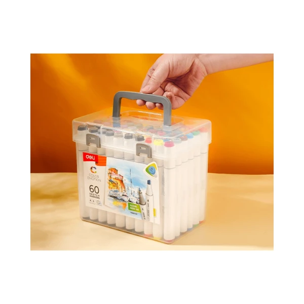 DELI DOUBLE-TIP DESIGN MARKERS IN PLASTIC CASE - 24 COLORS