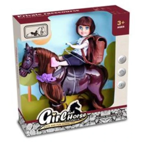 12cm. DOLL WITH DARK BROWN HORSE