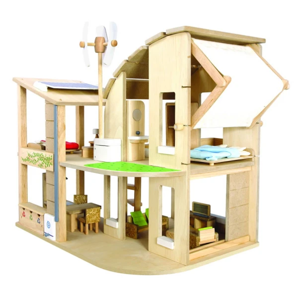 ΞΥΛΙΝΟ ΠΑΙΧΝΙΔΙ PLAN TOYS - GREEN DOLLHOUSE WITH FURNITURE