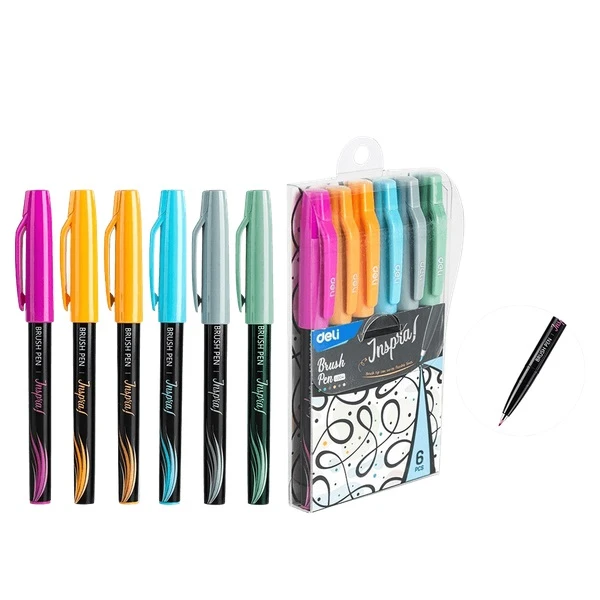 DELI DESIGN MARKERS BRUSH TIP IN PLASTIC BLISTER 6 COLORS 0.4mm INSPIRA