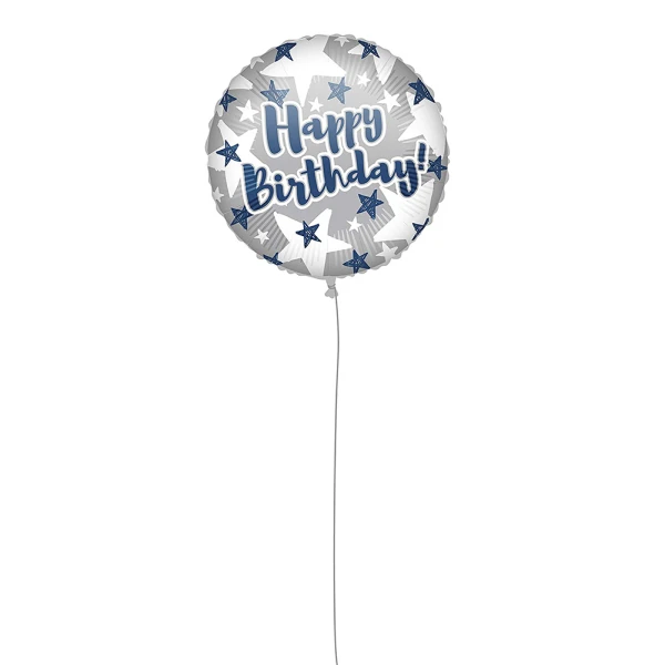 BALLOON HAPPY BIRTHDAY BLUE SILVER STARS FOIL 46 cm