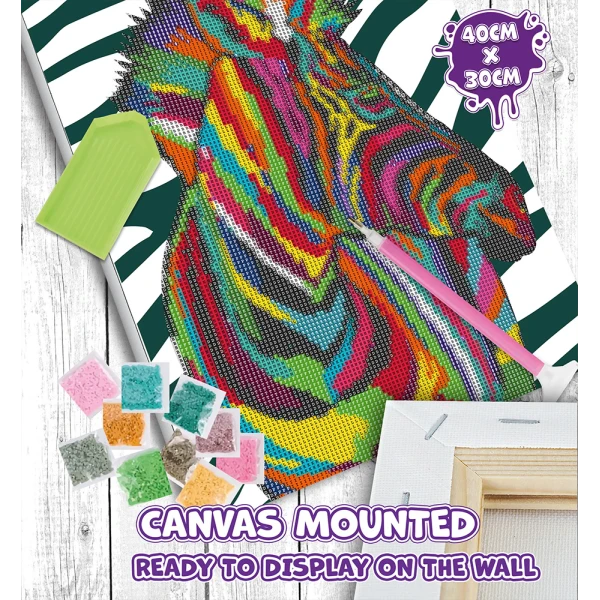 SPLAT PLANET DIAMOND PAINTING KIT ON FRAMED CANVAS 30X40 cm ZEBRA
