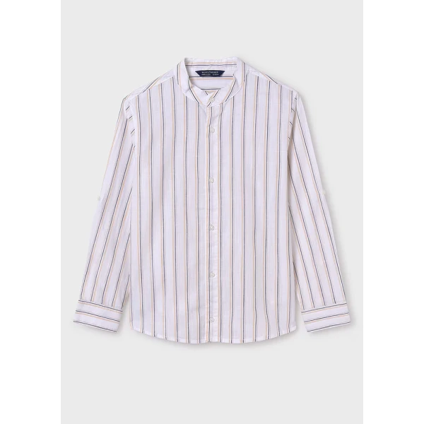 MAYORAL SHIRT LONG SLEEVES STRIPED MAO COLLAR OCHRE
